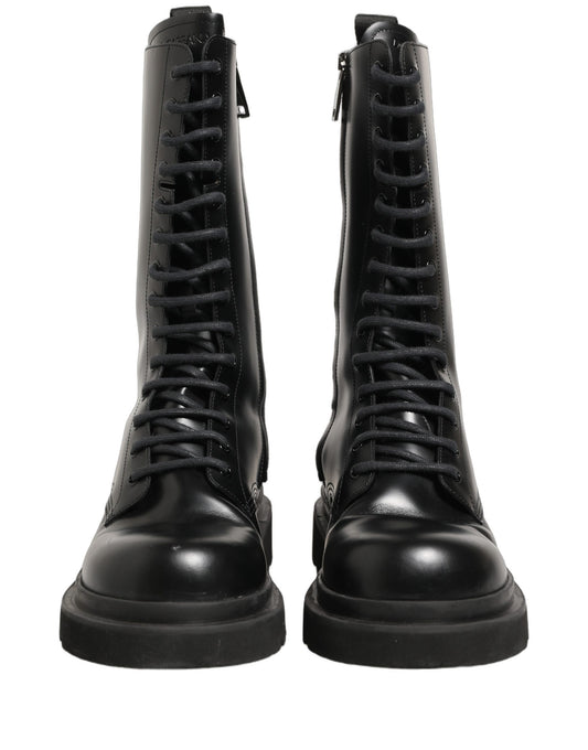 Black Leather Lace Up Men Combat Boots Shoes