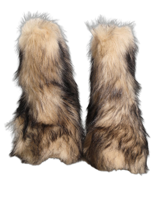 Brown Faux Fur Mid Calf Men Boots Shoes