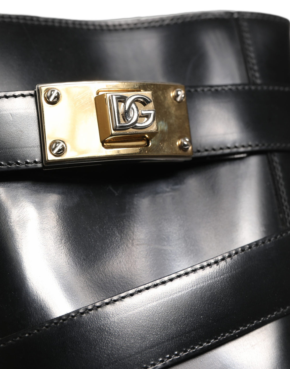 Black Leather DG Plaque Mid Calf Boots Shoes