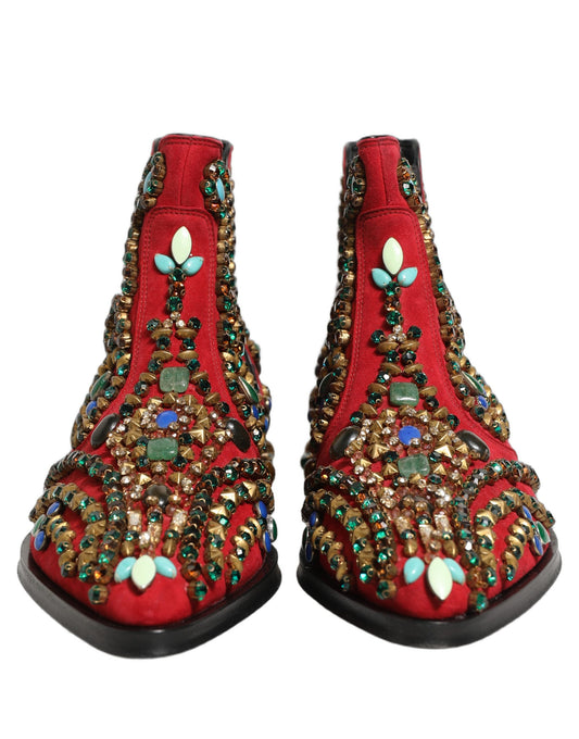 Red Embellished Chelsea Ankle Boots Shoes