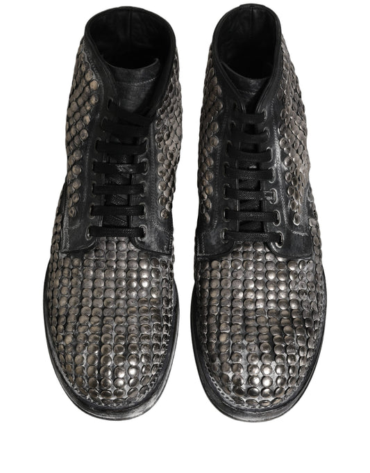 Black Leather Runway Studs Ankle Boots Shoes