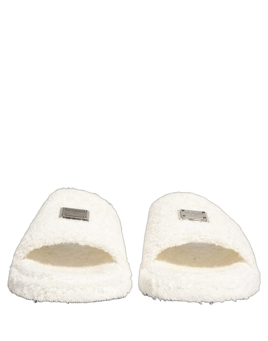 White Faux Fur Flats Men Slides Sandals Shoes