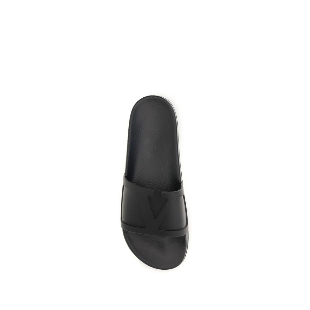 Black Rubber Flat Sandals