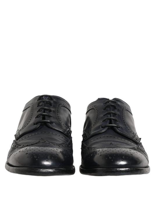 Blue Leather Derby Wingtip Formal Shoes