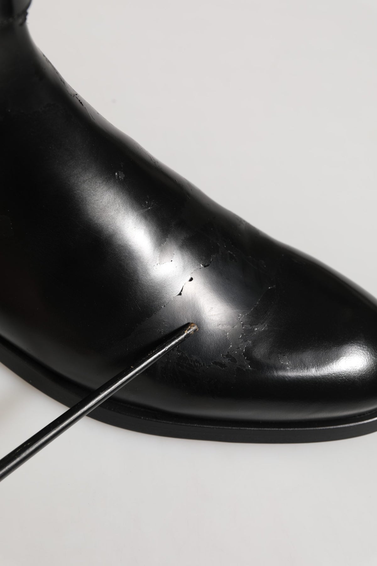 Black Leather Logo Buckle Mid Calf Boots Shoes