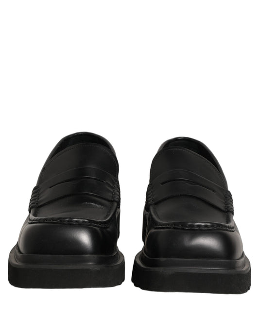 Black Calfskin Leather Men Dress Loafer Shoes