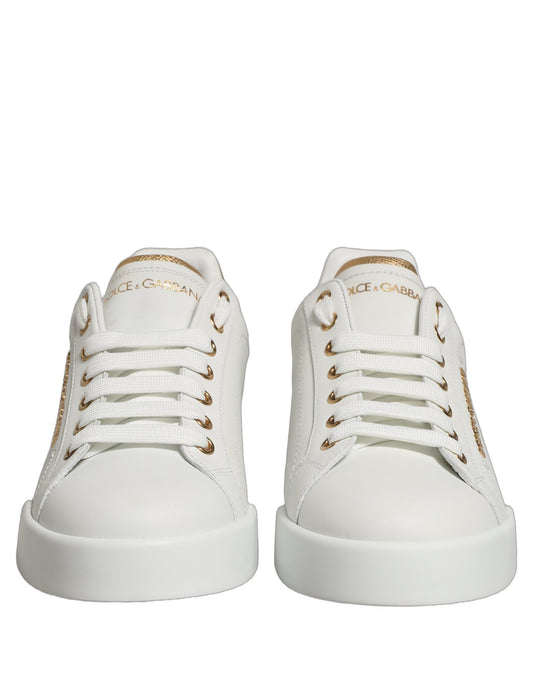 White Gold Embellished Low Top Sneakers Shoes