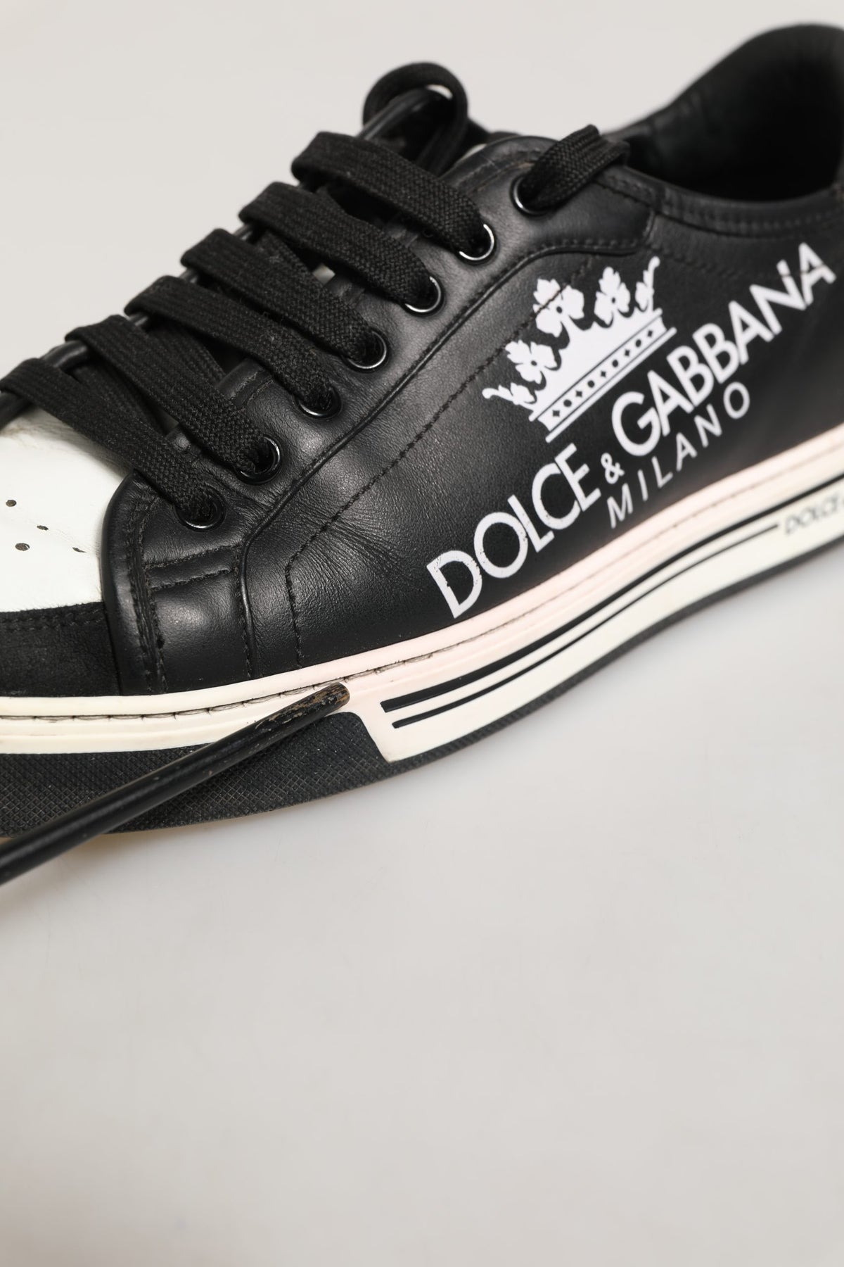 Black Leather Crown Milano Men Sneakers Shoes