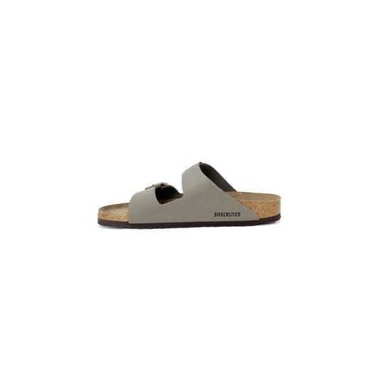 Gray Leather Flat Sandals