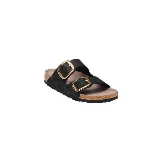 Black Synthetic Flat Sandals