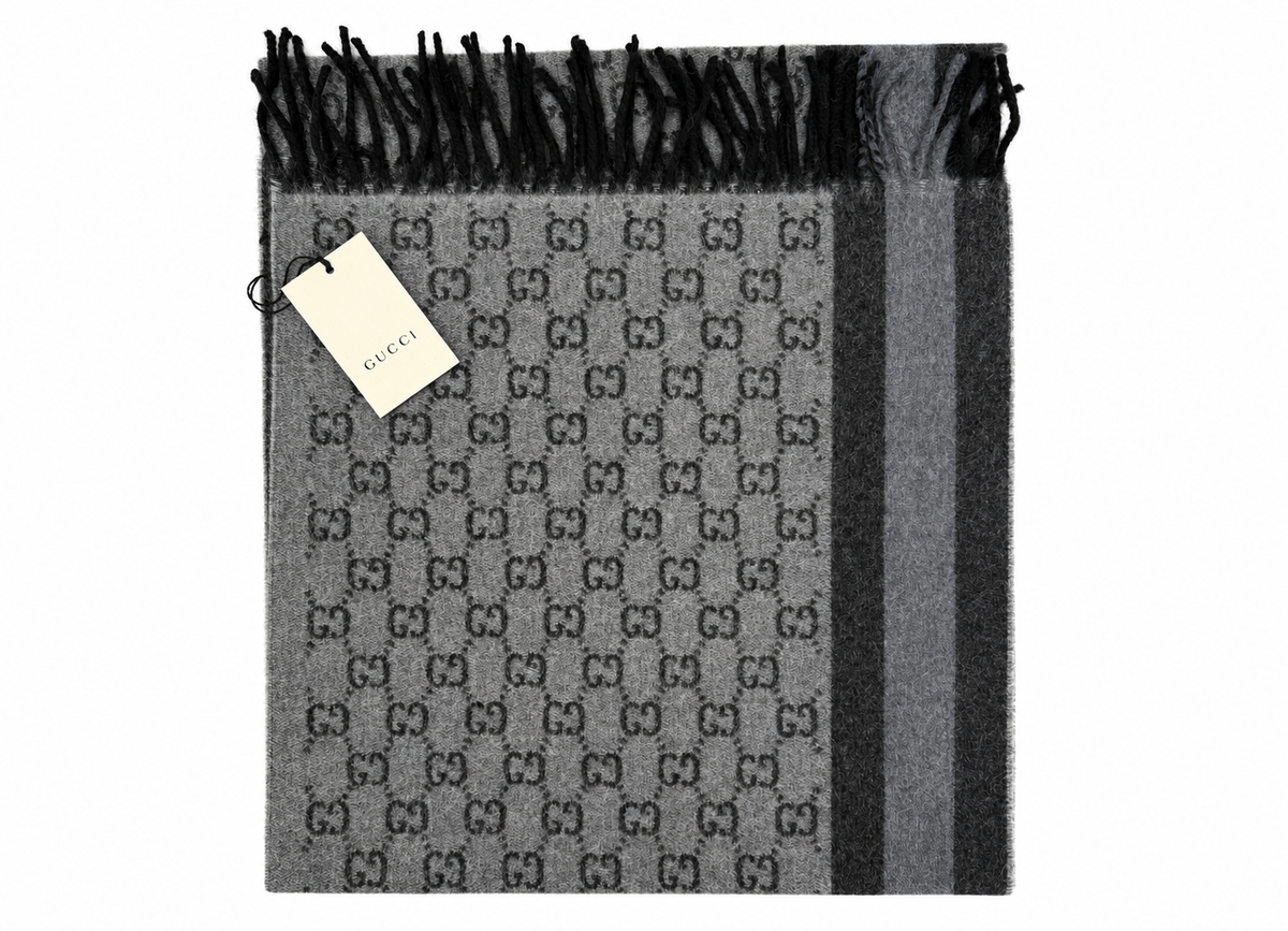 Hapsullinen monogrammi-villahuivi, harmaa