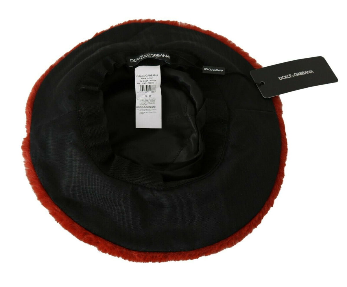 Red Bordeaux Fur Wide Brim Bucket Hat