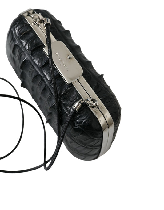 Musta eksoottinen nahkainen olkalaukku/crossbody-laukku