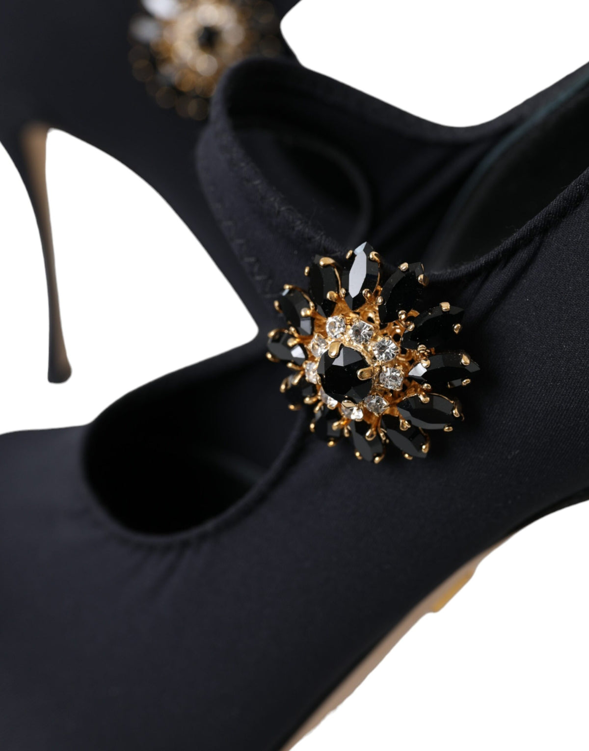 Black Mary Jane Jersey Crystal Pumps Shoes
