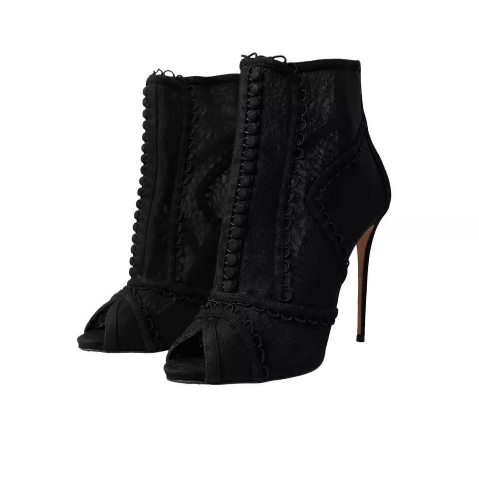 Black Tulle Stiletto Heels Short Boots Shoes