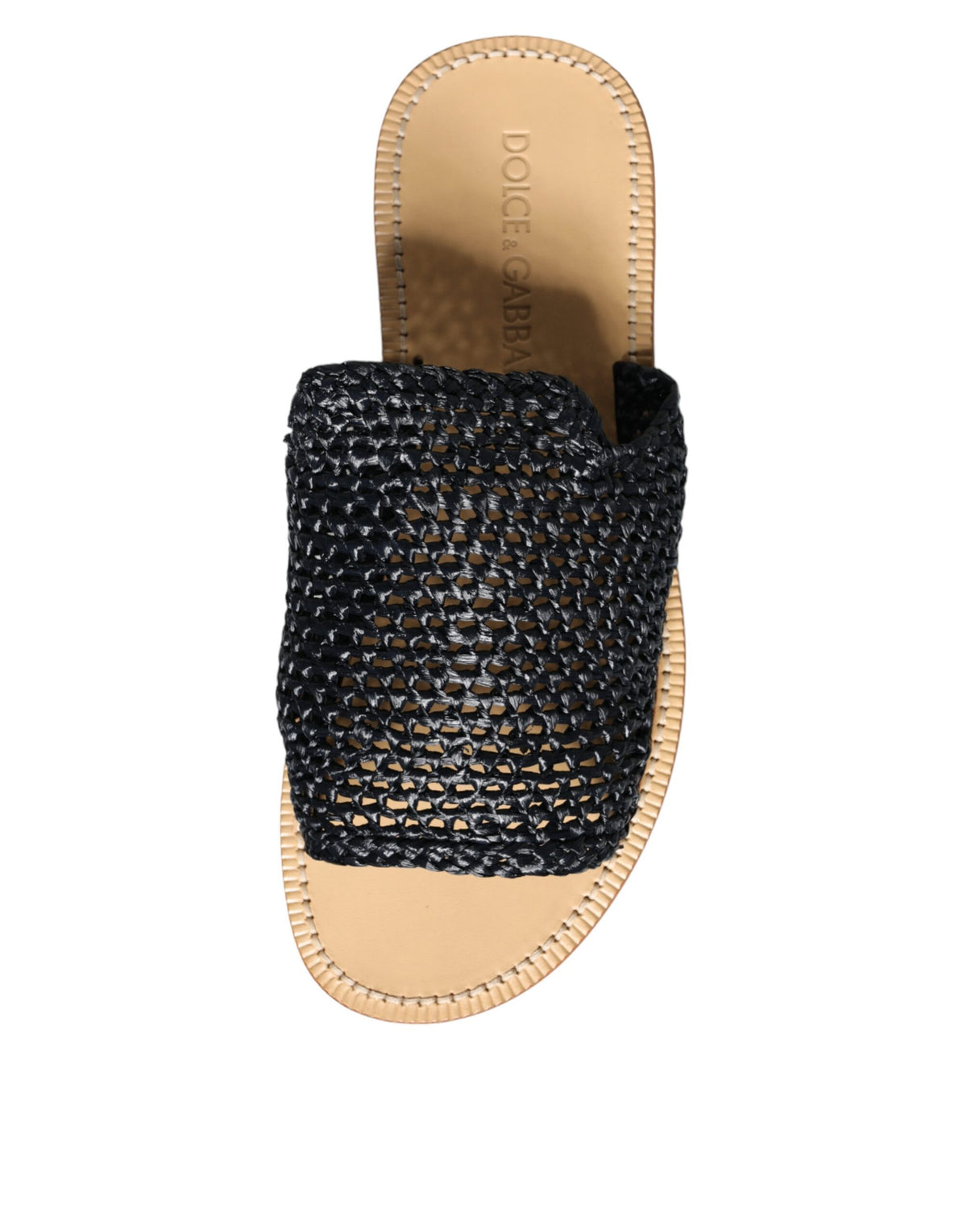 Black Monochrome Braided Raffia Slides Shoes
