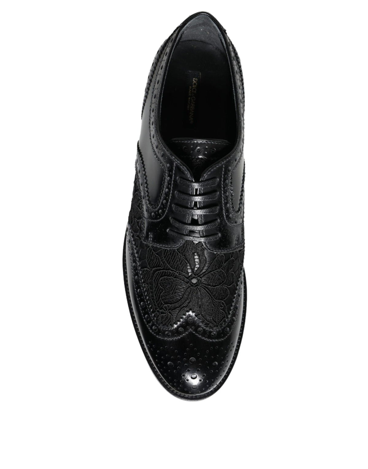 Black Leather Floral Lace Dress Formal Shoes