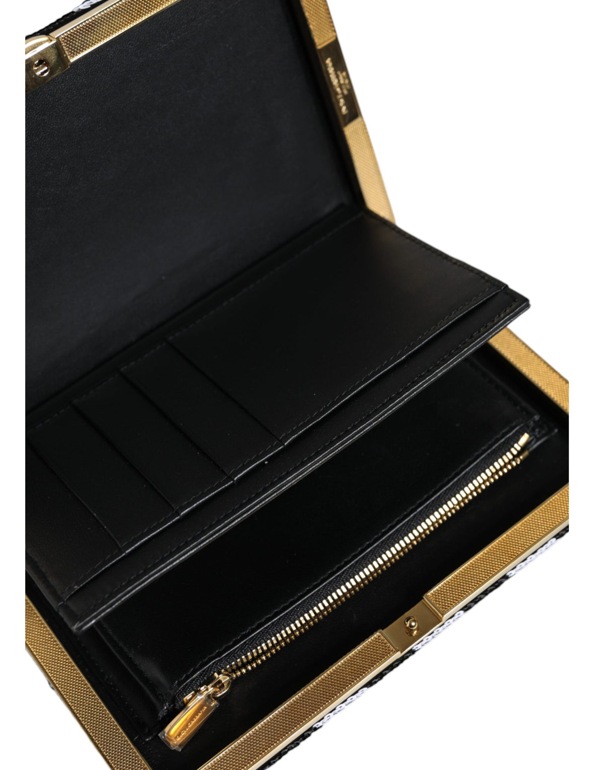Black White Gold Frame Clutch Evening Party Purse Bag