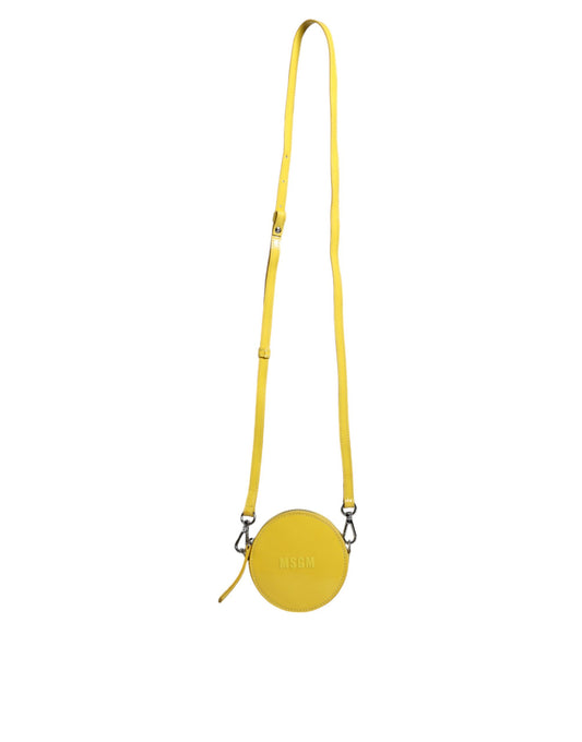 Keltainen nahkainen logo-crossbody-sling-olkalaukku (pyöreä)