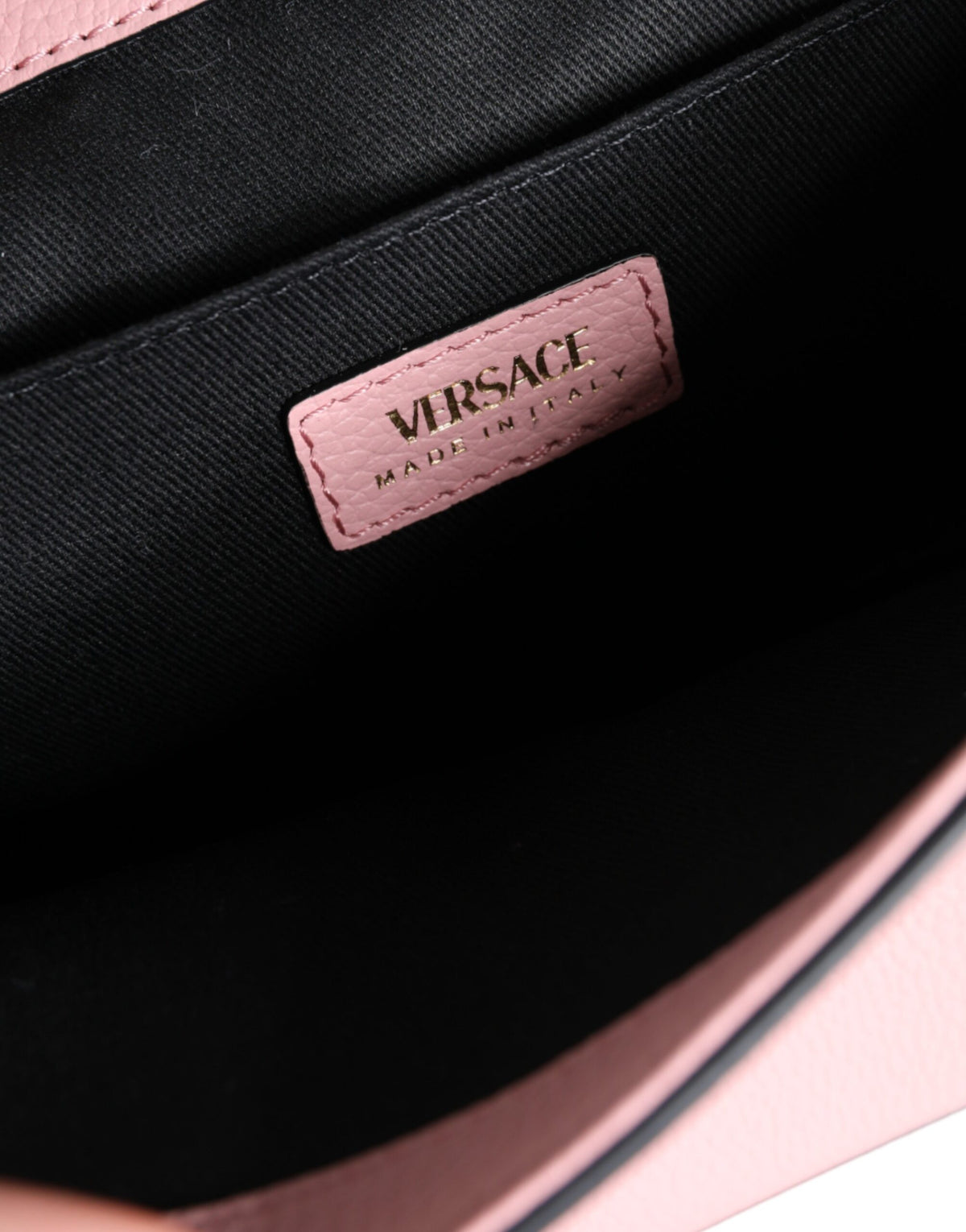 Pink Grainy Calf Leather Logo Crossbody Shoulder Bag