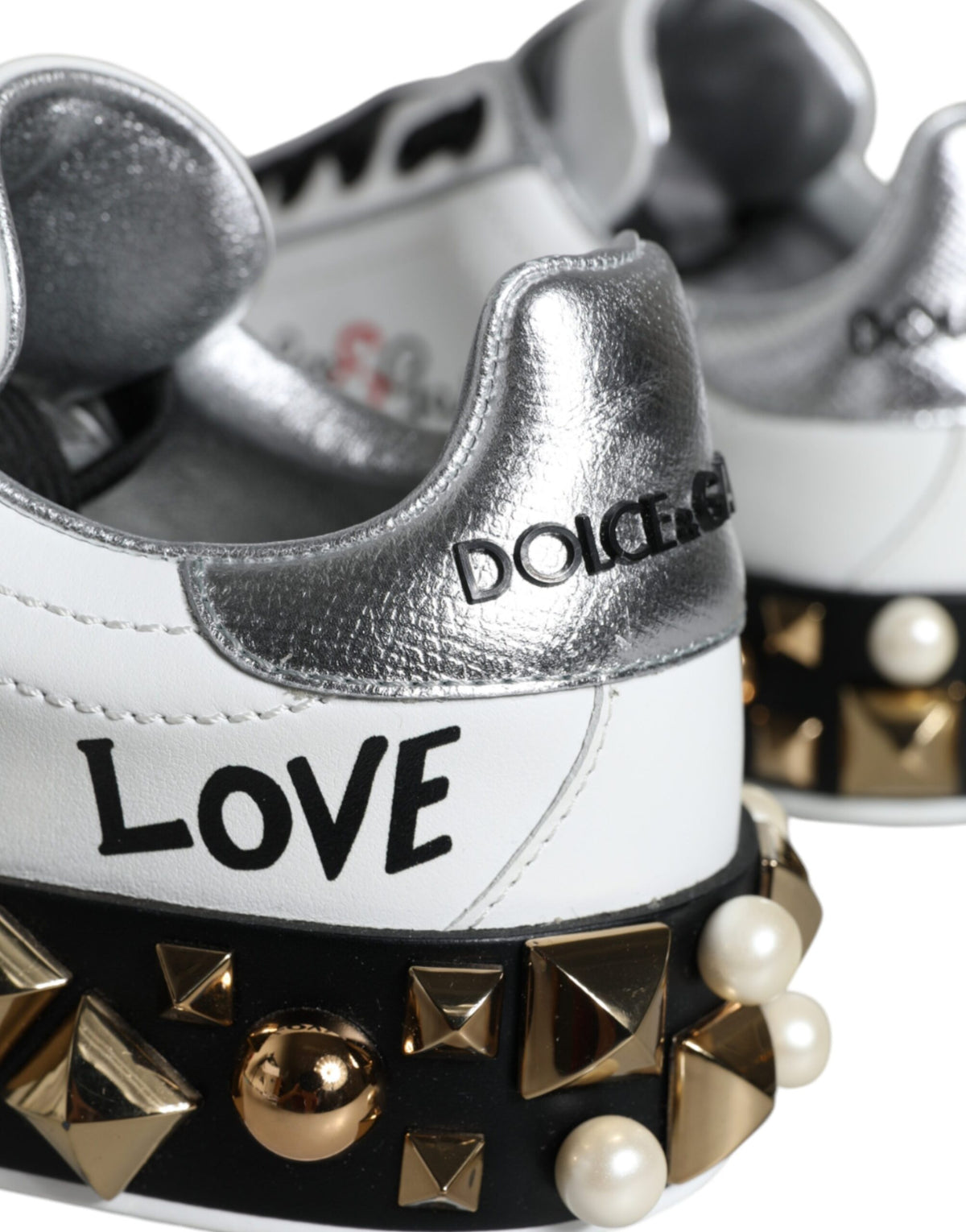 White Leather Floral Studded Sneakers Shoes