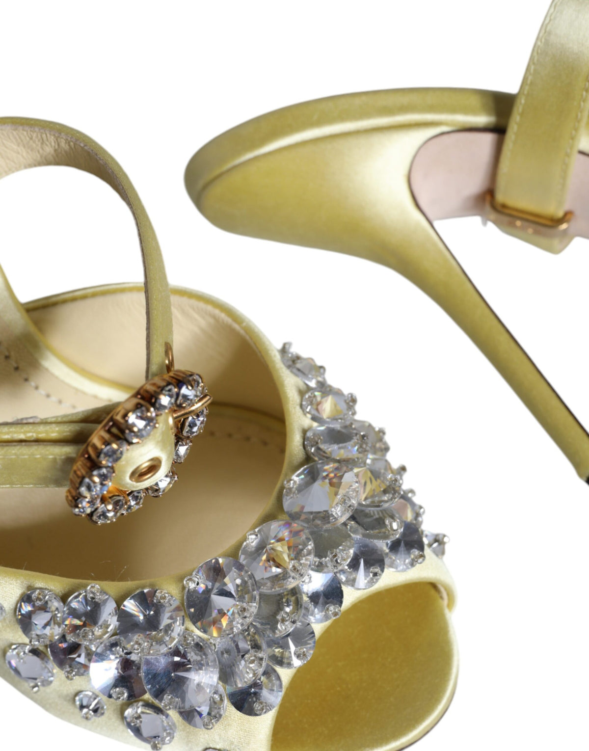 Yellow Mary Janes Satin Crystal Sandals Shoes