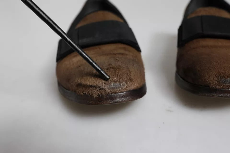 Brown Calf Hair Leather Loafers Formal Dress Shoes