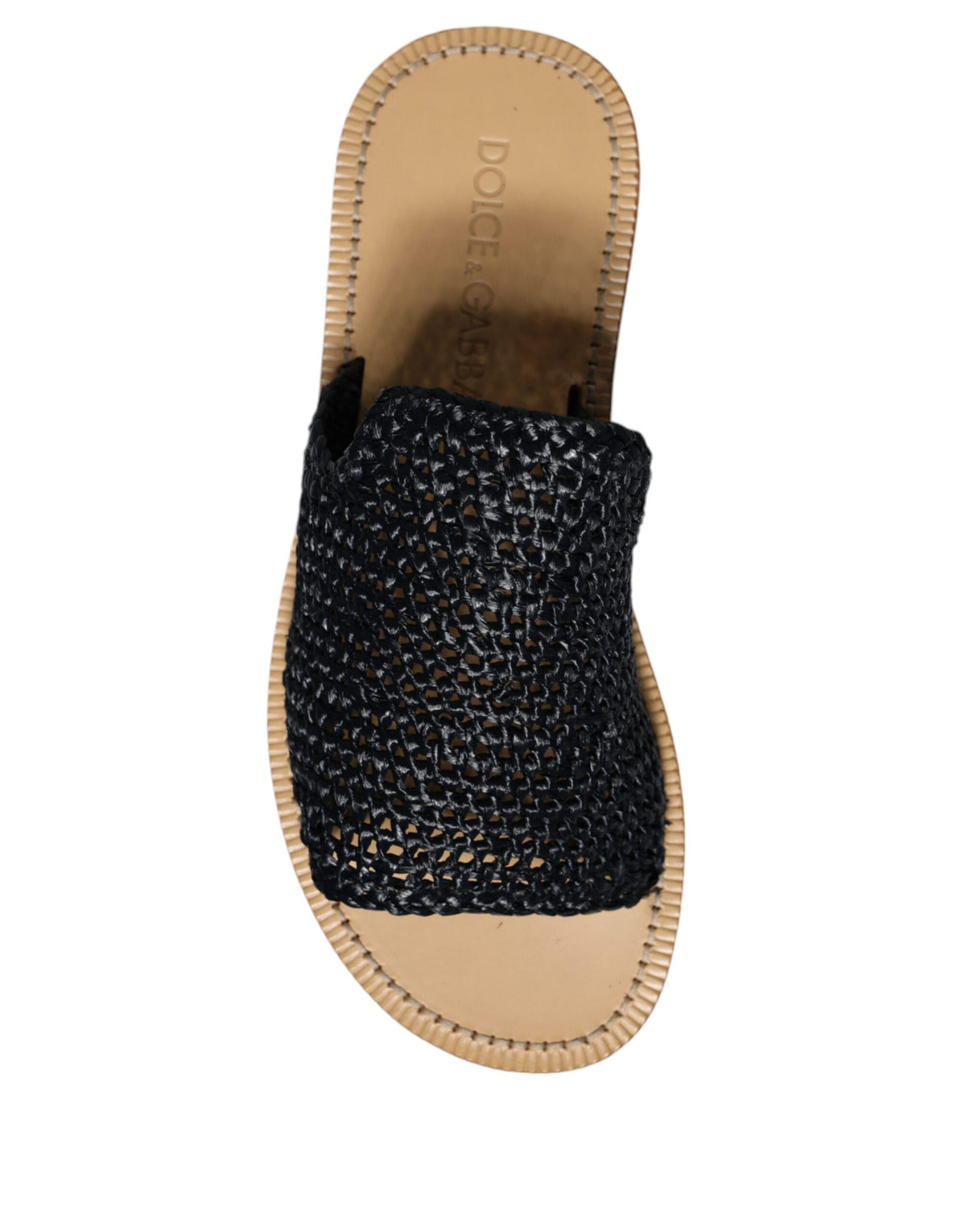 Black Monochrome Braided Raffia Slides Shoes