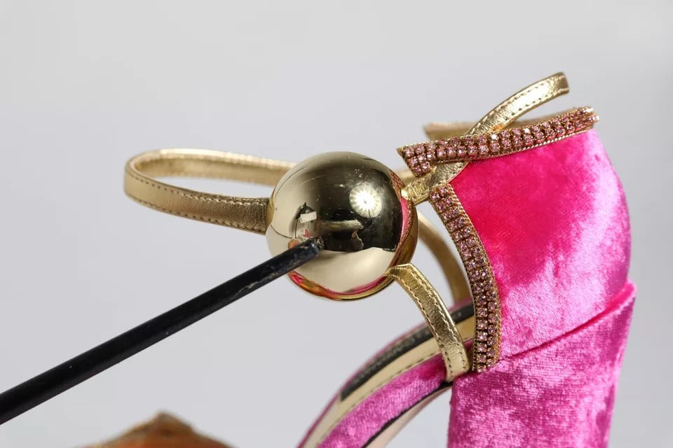 Pink Velvet Platform Ankle Strap Heel Sandals Shoes