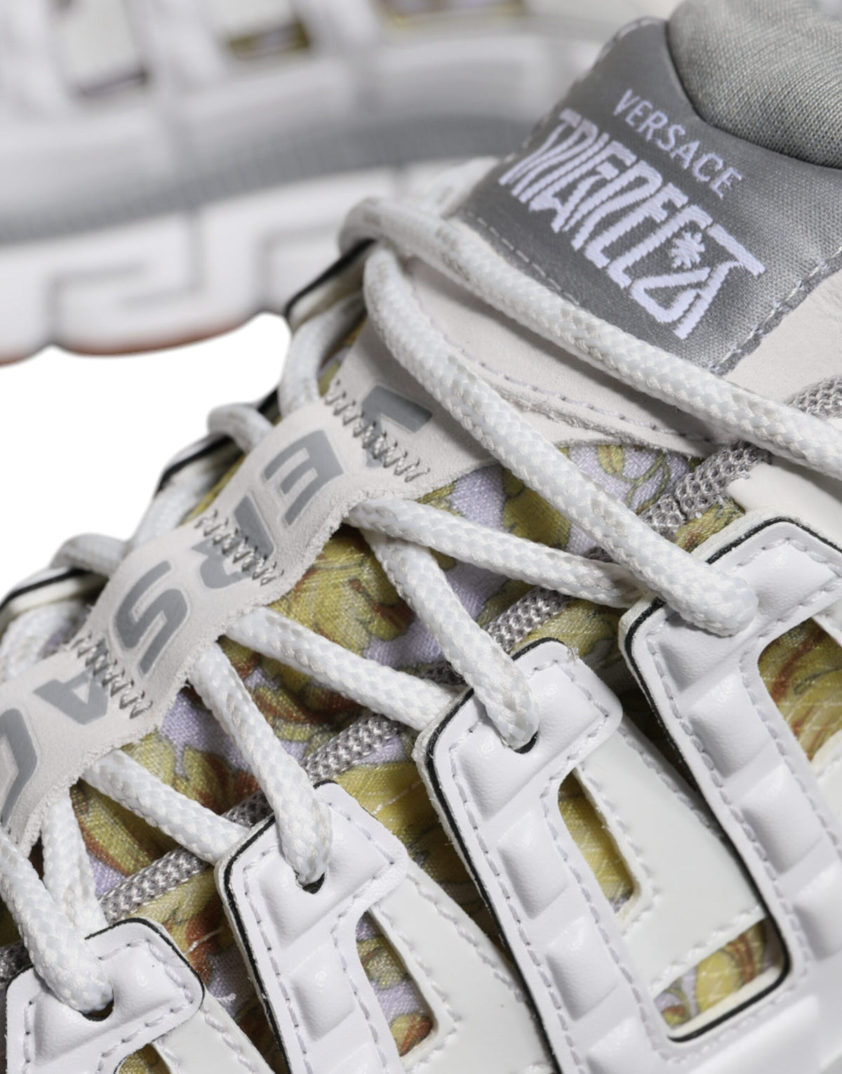 White Trigreca Barocco Print Low Top Sneakers Shoes