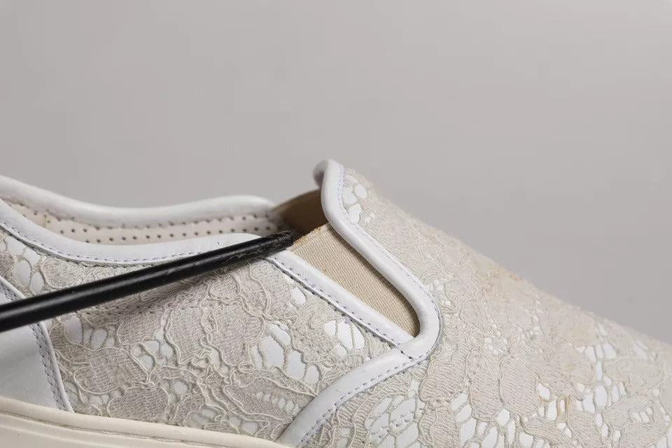 White Floral Lace Slip On Loafers Shoes