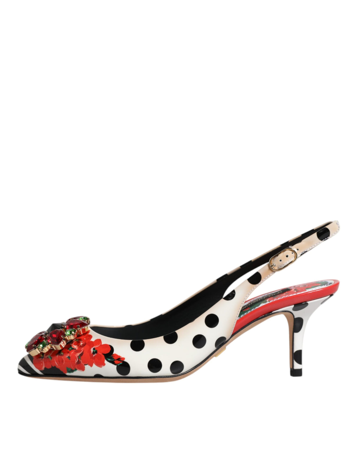 Multicolor Leather Crystal Heels Slingback Shoes