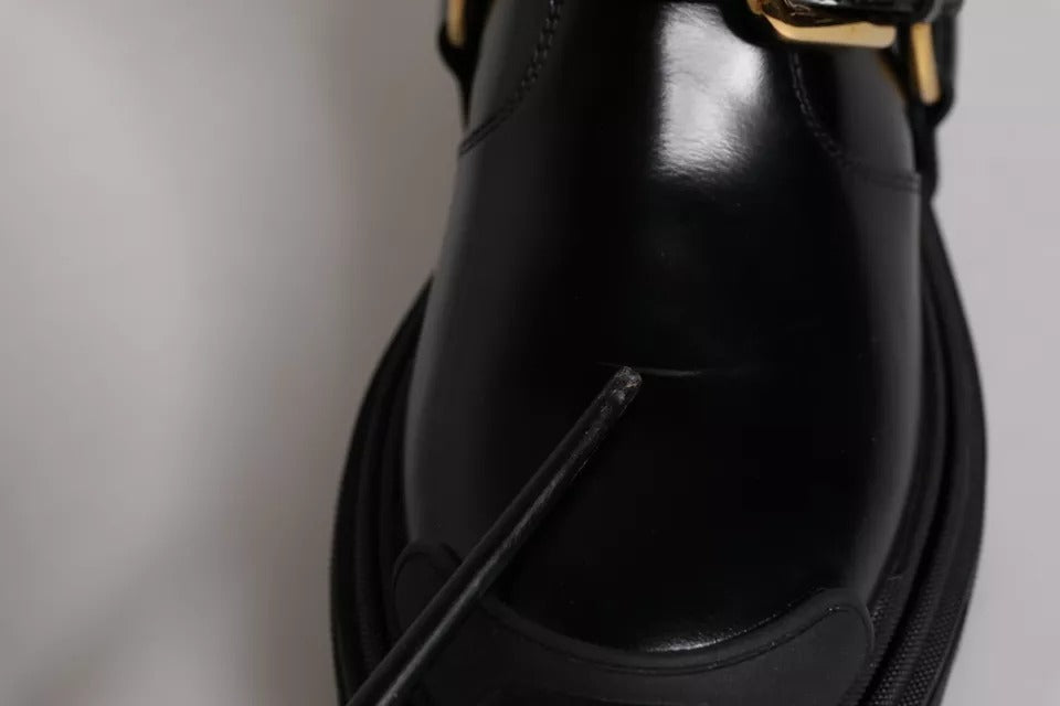 Black Leather Slip On Stretch Trekking Boots Shoes