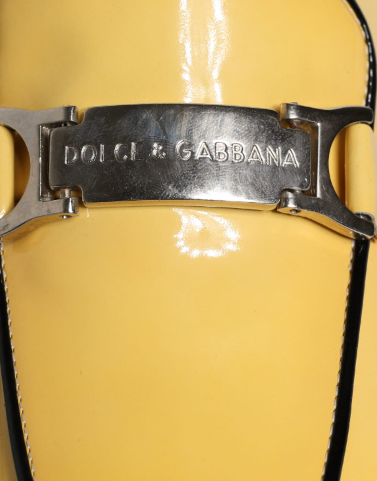 Yellow Leather Logo Plaque Slip On Mocassin Shoes