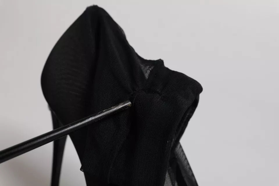Black Viscose Mesh Sock Style Boots Shoes