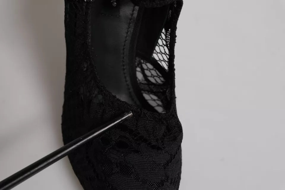Black Lace Crystals Mary Jane Pumps Shoes