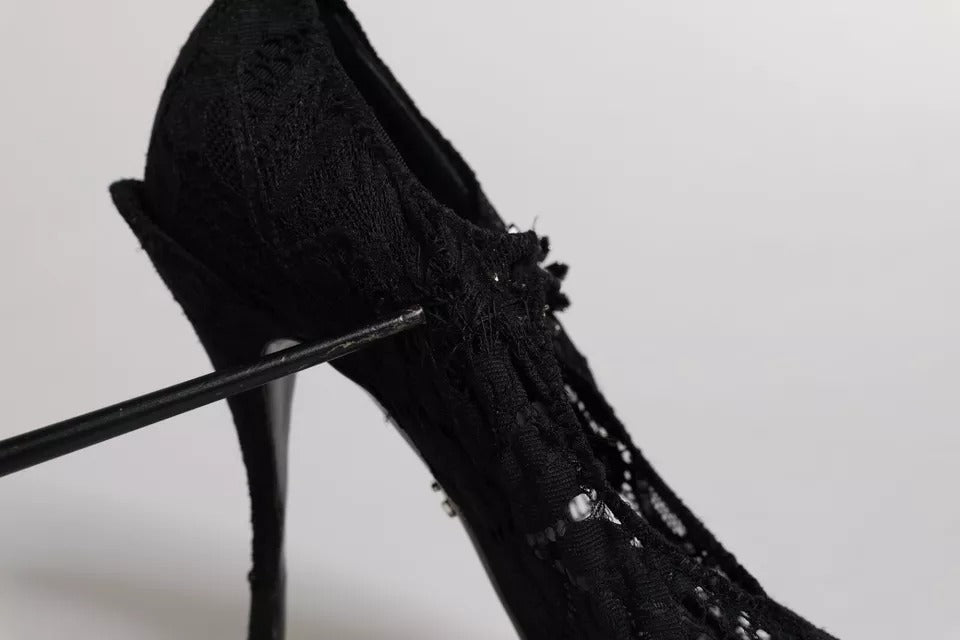 Black Lace Crystals Mary Jane Pumps Shoes