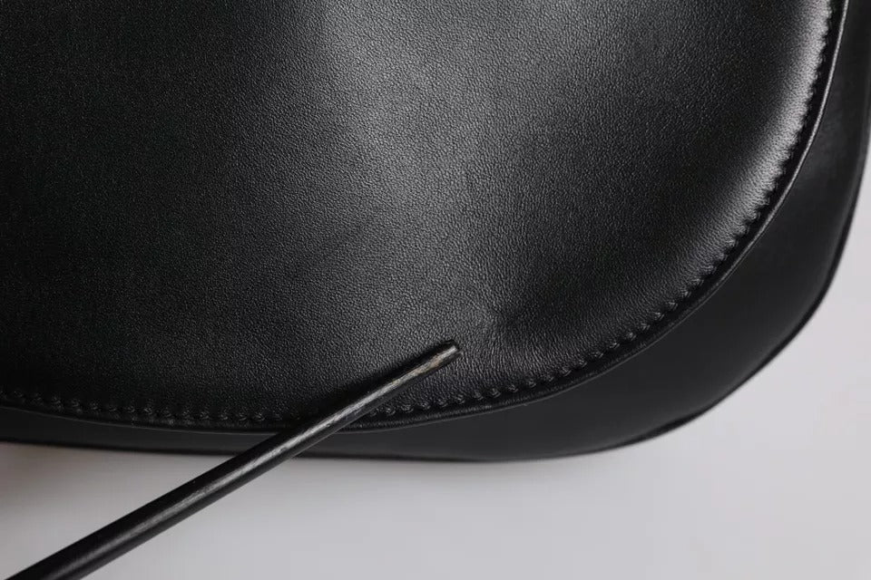 Black Leather Flap Saddle Shoulder Bag