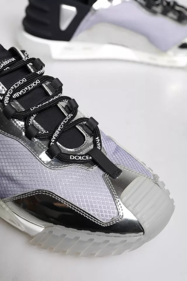 Silver Black Nylon NS1 Low Top Sneakers Shoes