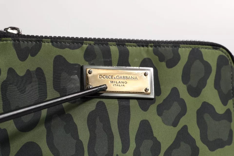 Green Leopard Leather Logo Plaque Multifunctional Kit Bag