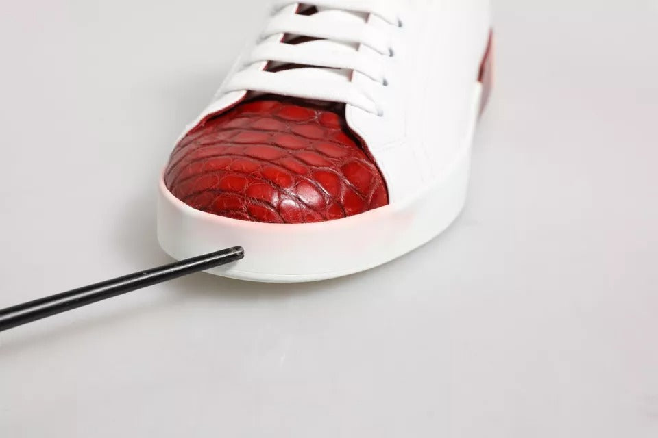 White Red Leather Portofino Men Sneaker Shoes