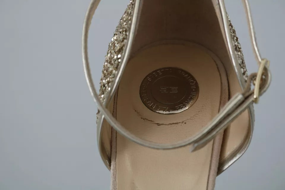 Beige Linen Ankle Strap High Heels Shoes