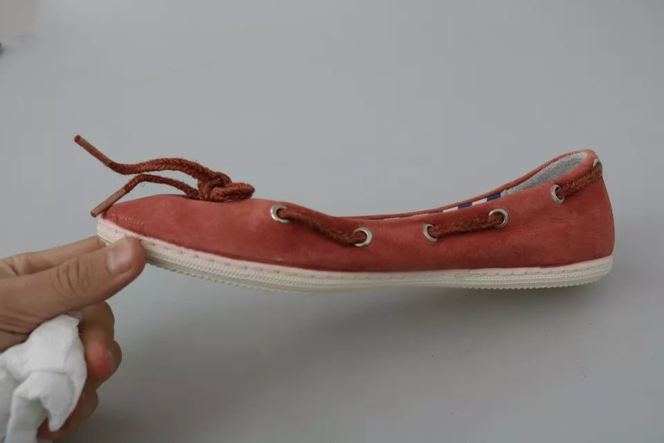 Coral Suede Lace Bow Loafers Ballet Flat Shoes