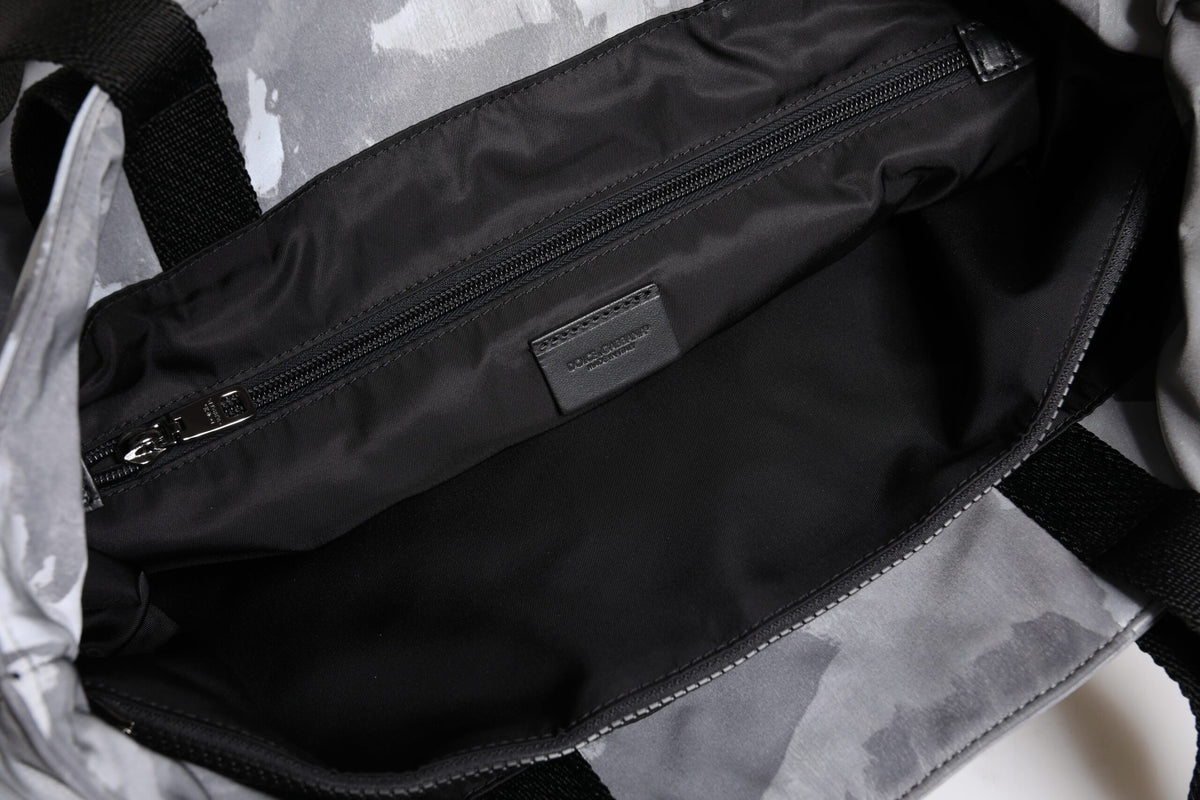 Gray Camo Cotton Multiple Compartments Tote Bag