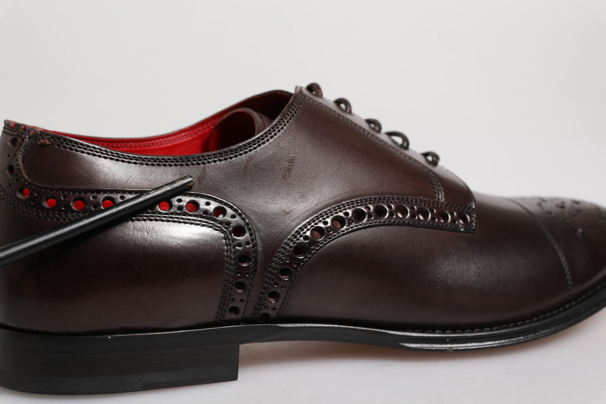 Maroon Calfskin Leather Derby Men Dress Shoes