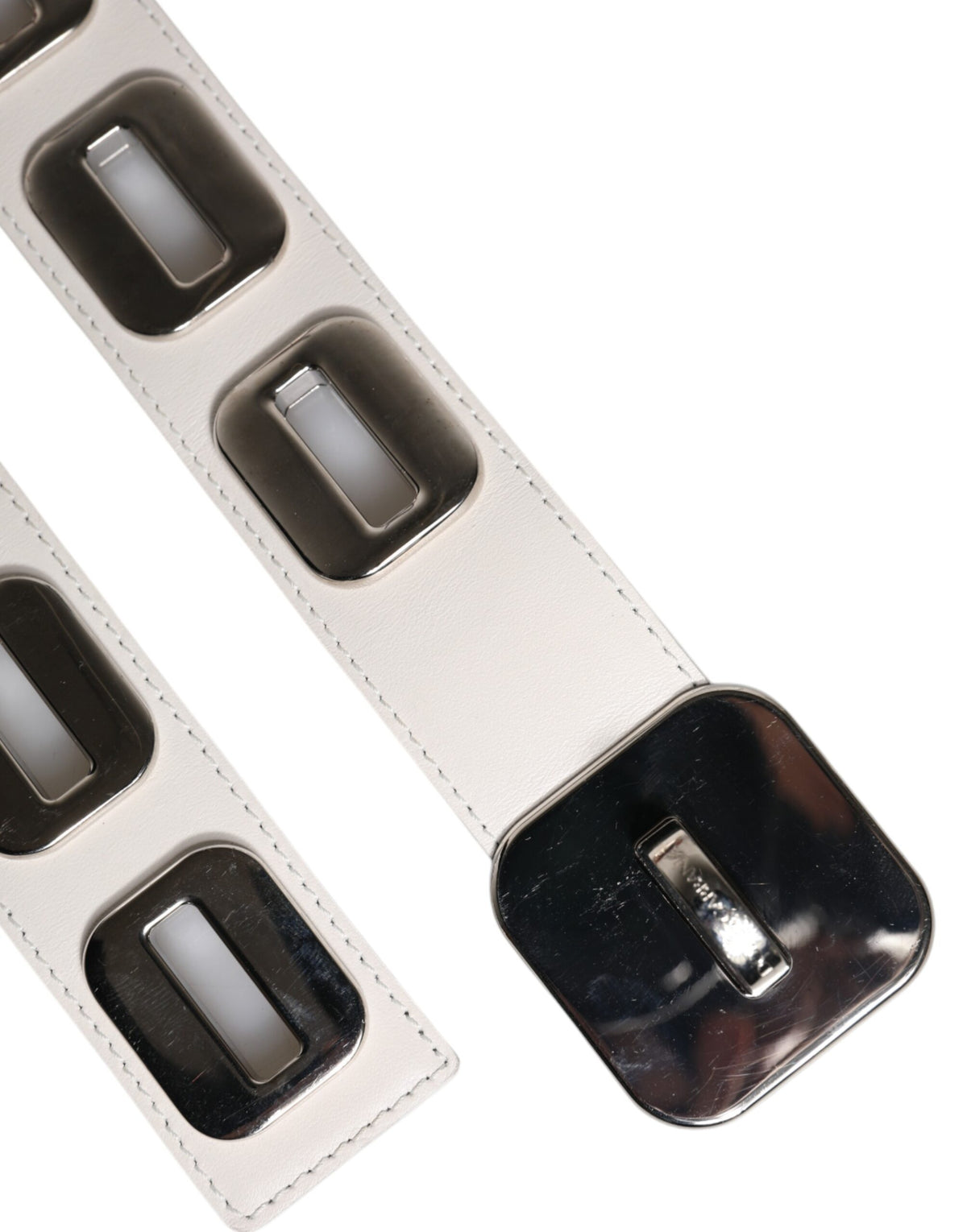 White Leather Gold Tone Rotating Buckle Belt