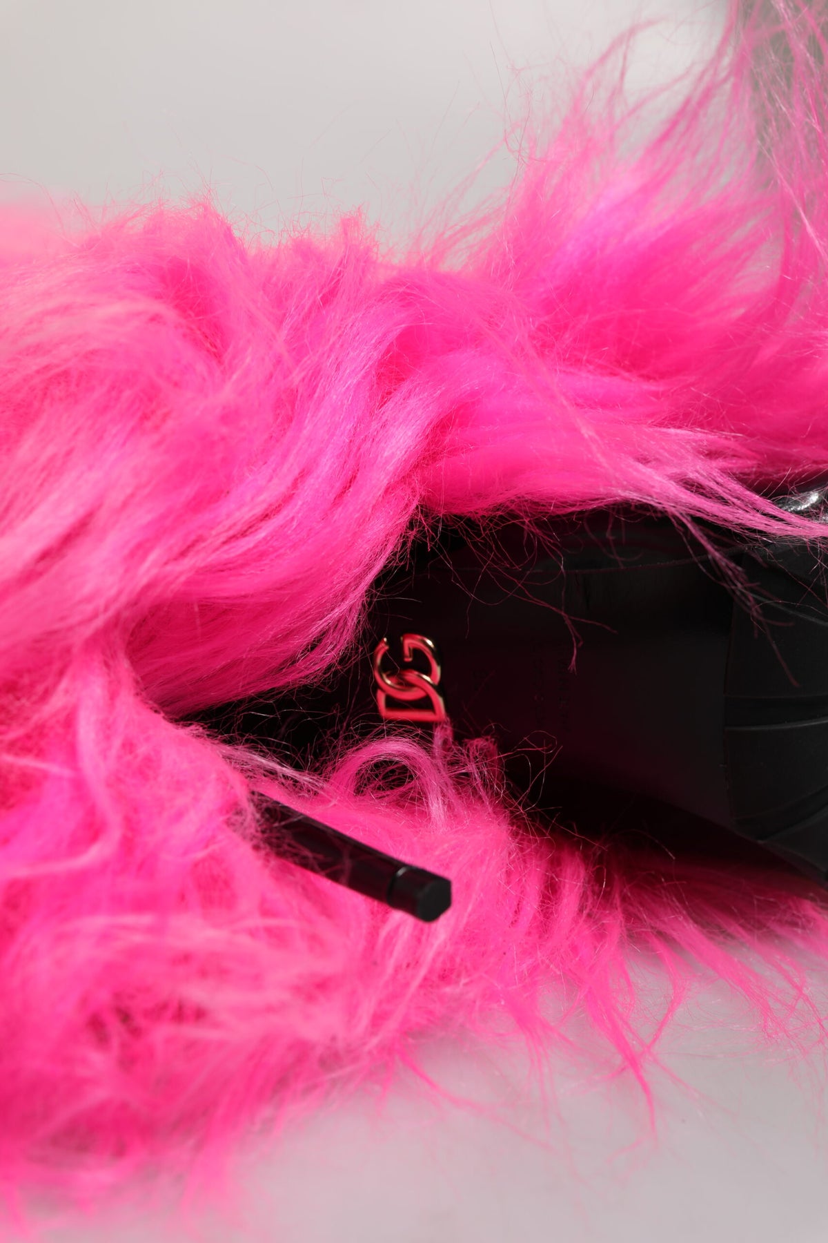Pink Faux Fur Leather High Heels Boots Shoes