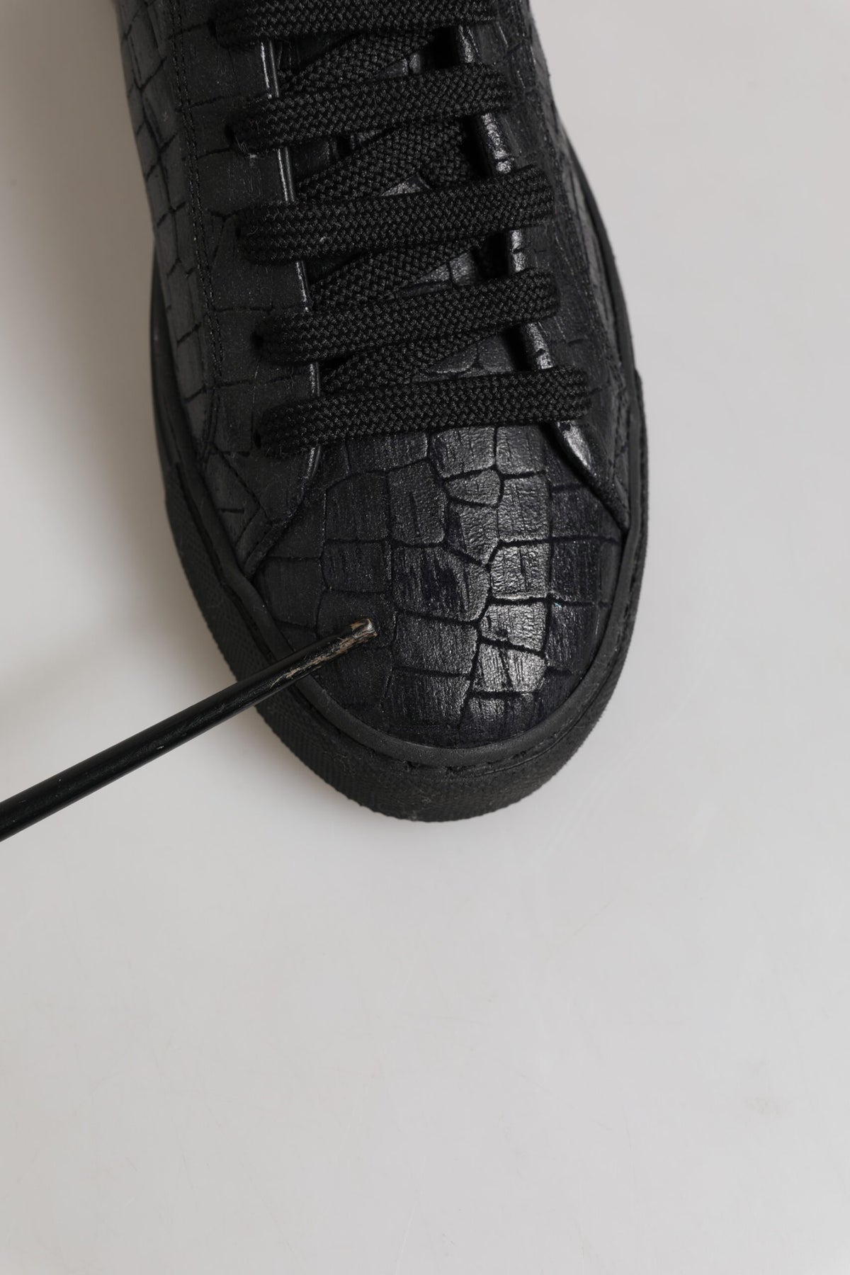 Black Leather Lace Up Mid Top Sneakers Shoes