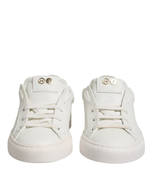 White Leather Low Top Lace Up Sneakers Shoes