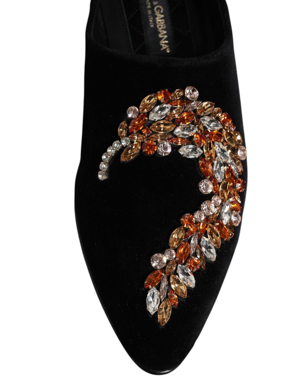 Black Velvet Embellished Loafer Slip On Shoes